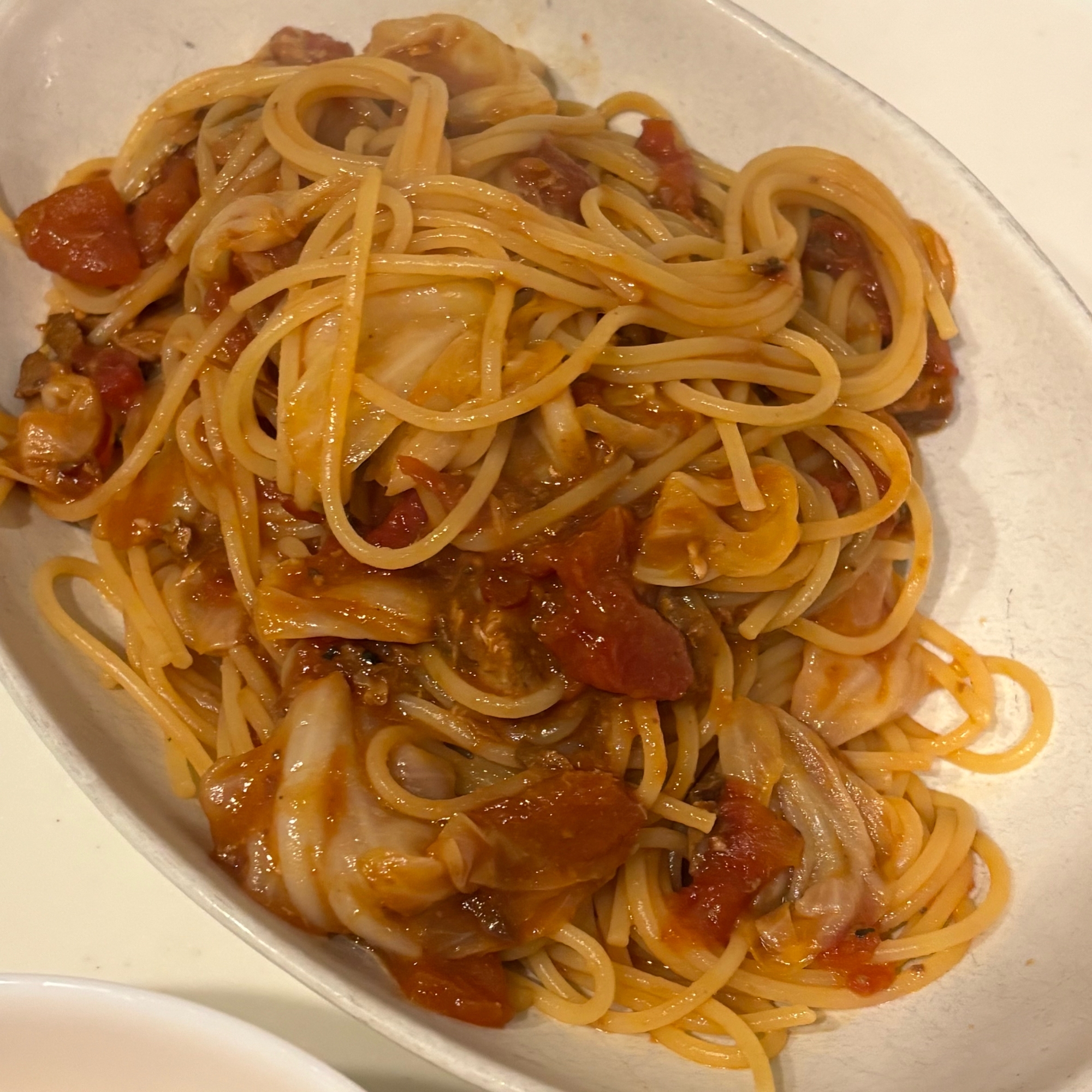サバ缶キャベツトマトパスタ