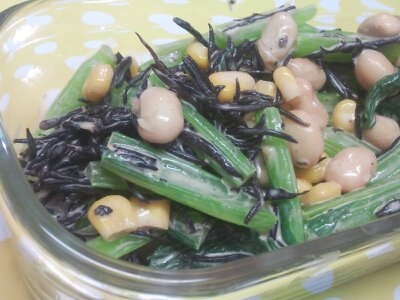 小松菜、ひじき、大豆のマヨあえ