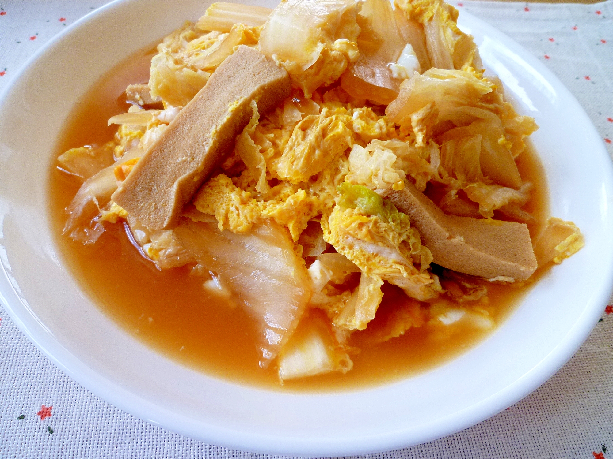 卵ふんわりとろとろ♪白菜&こうや豆腐のの卵とじ