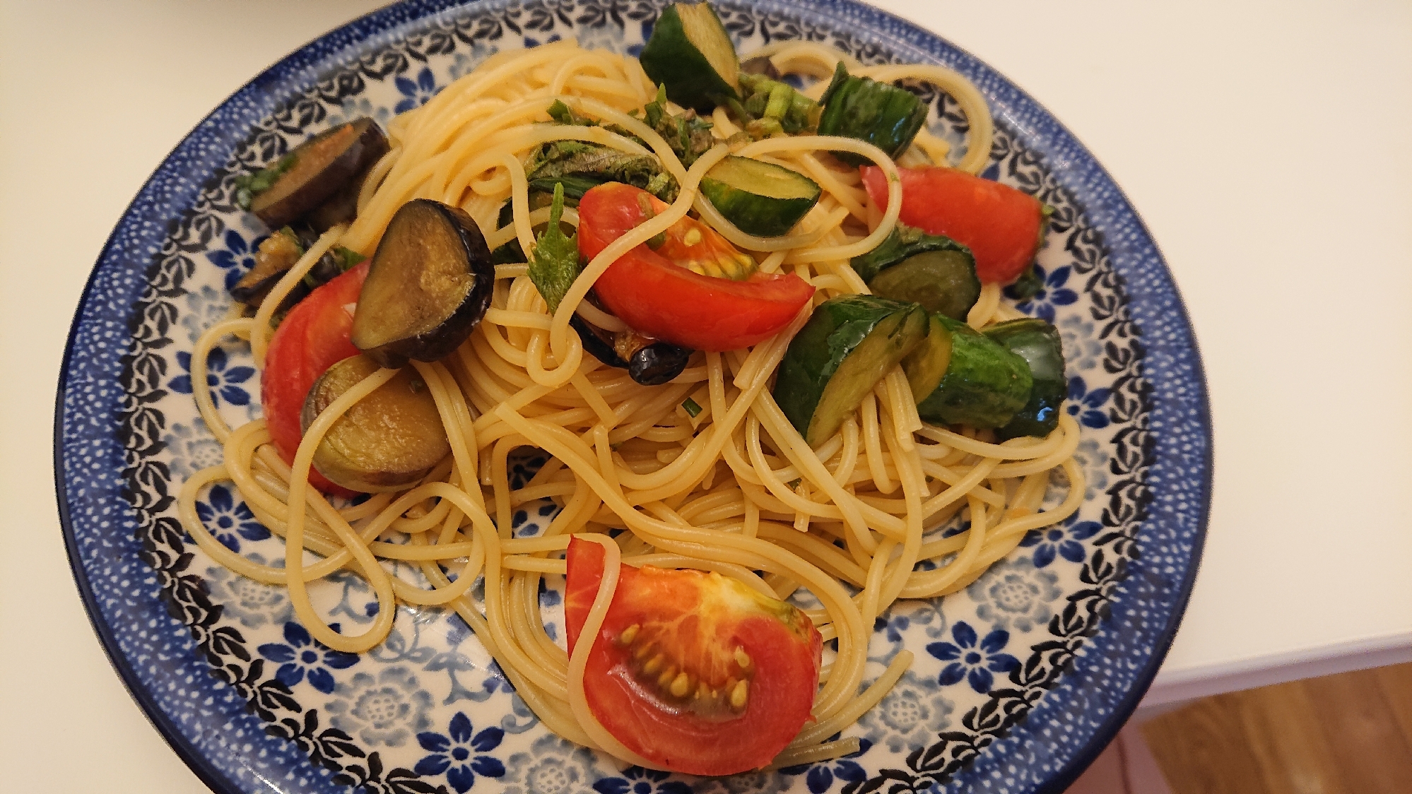 夫がおかわりした♥️夏野菜の和冷製パスタ