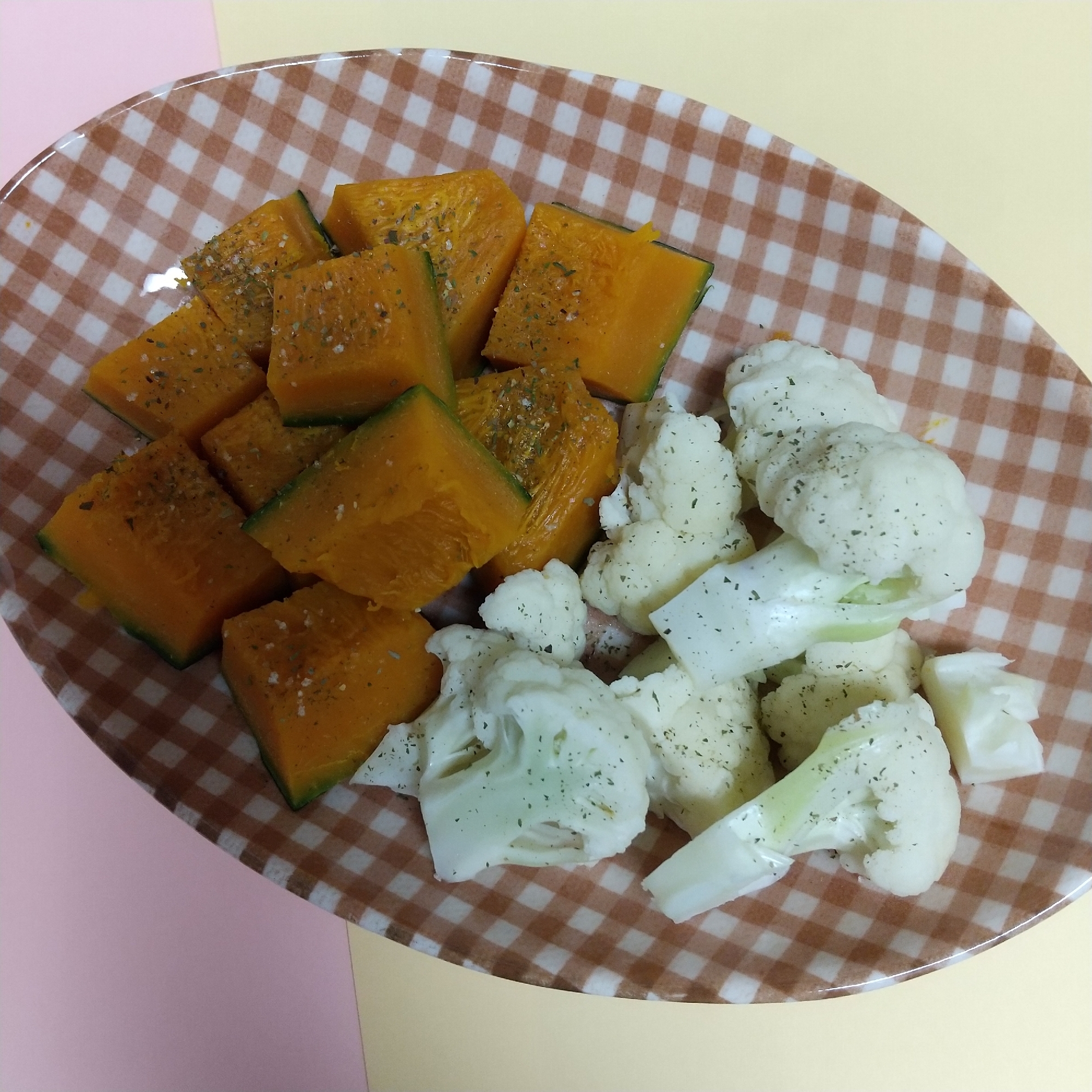 【ヘルシオ調理】カボチャとカリフラワーの温野菜