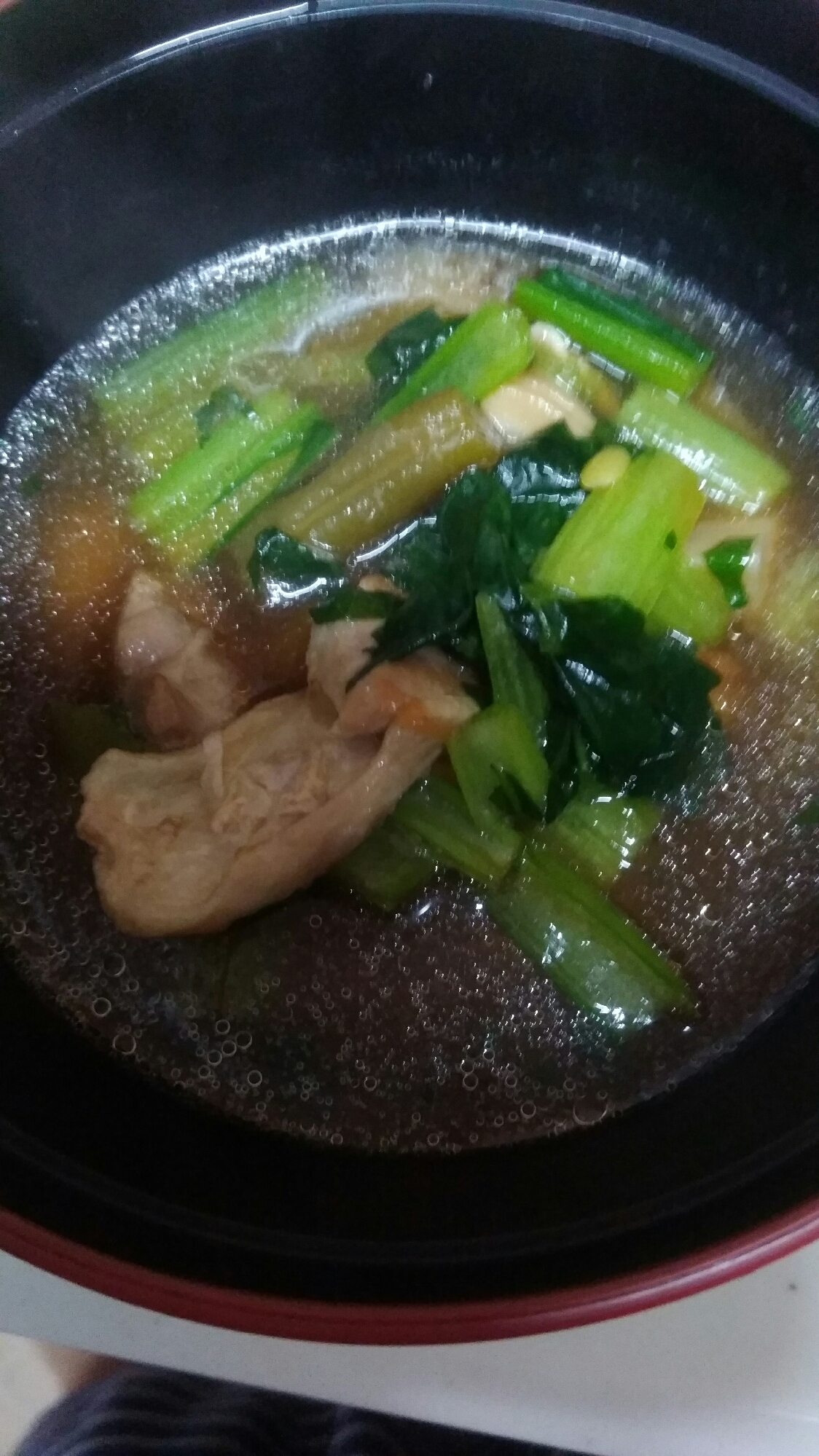 小松菜鶏のソバ付け汁