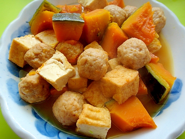 かぼちゃと肉団子厚揚げの煮物 レシピ 作り方 By Mint74 楽天レシピ