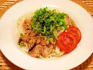 夏うどん☆サバ缶納豆うどん