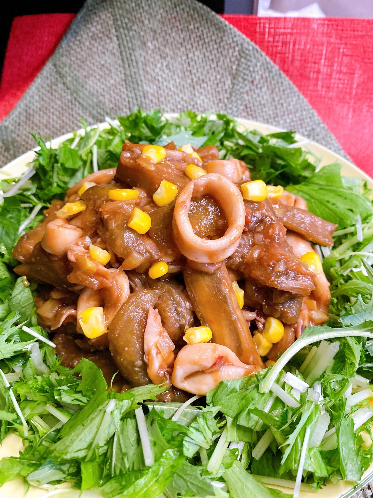 油なしでも満足❣️ヤリイカとなすのチリソース炒め