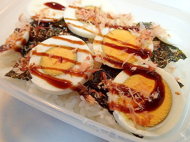 お弁当　明太子海苔とゆで卵のお好みおかかご飯