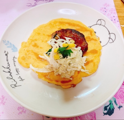 sunflowersさん♡クレープをやいたのでハンバーグカナッペにしてみました( ๑ ◕ ؎‹ )♡朝ごはんに美味しいですねෆˎˊ˗