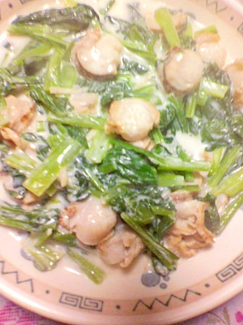 ベビーホタテと小松菜の中華風クリーム煮 レシピ 作り方 By ムーミンママ24 楽天レシピ ベビーホタテと小松菜の中華風クリーム煮 レシピ 作り方 By ムーミンママ24 楽天レシピ