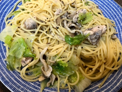 あっという間に、サバ缶と水菜のレモン風味パスタ