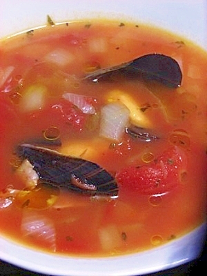 簡単　ムール貝のトマトスープ