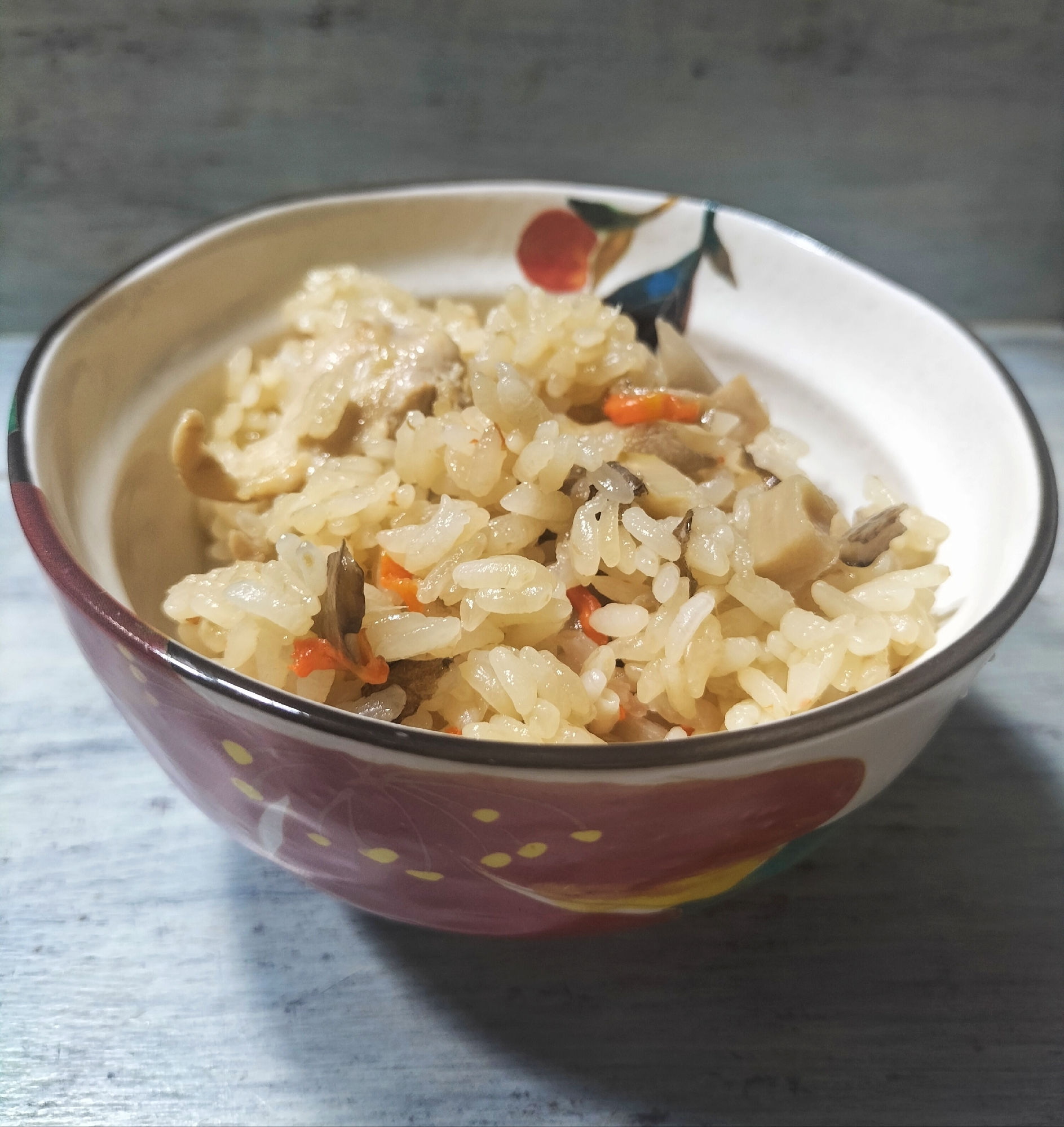 鶏肩肉と牛蒡のおこわ（蒸し器バージョン）