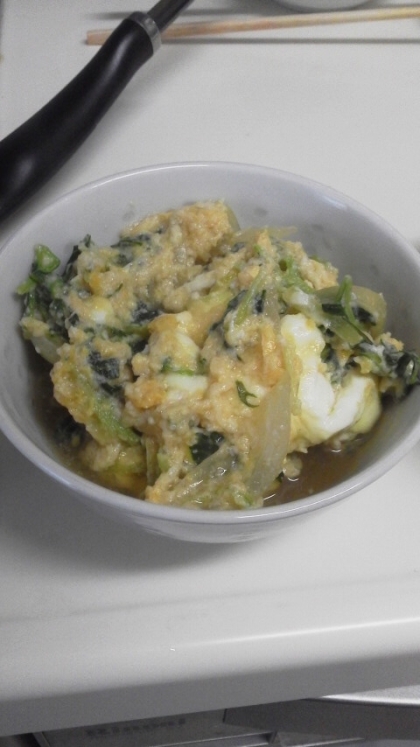 １０分★レンジde水菜＆たまねぎの卵蒸し