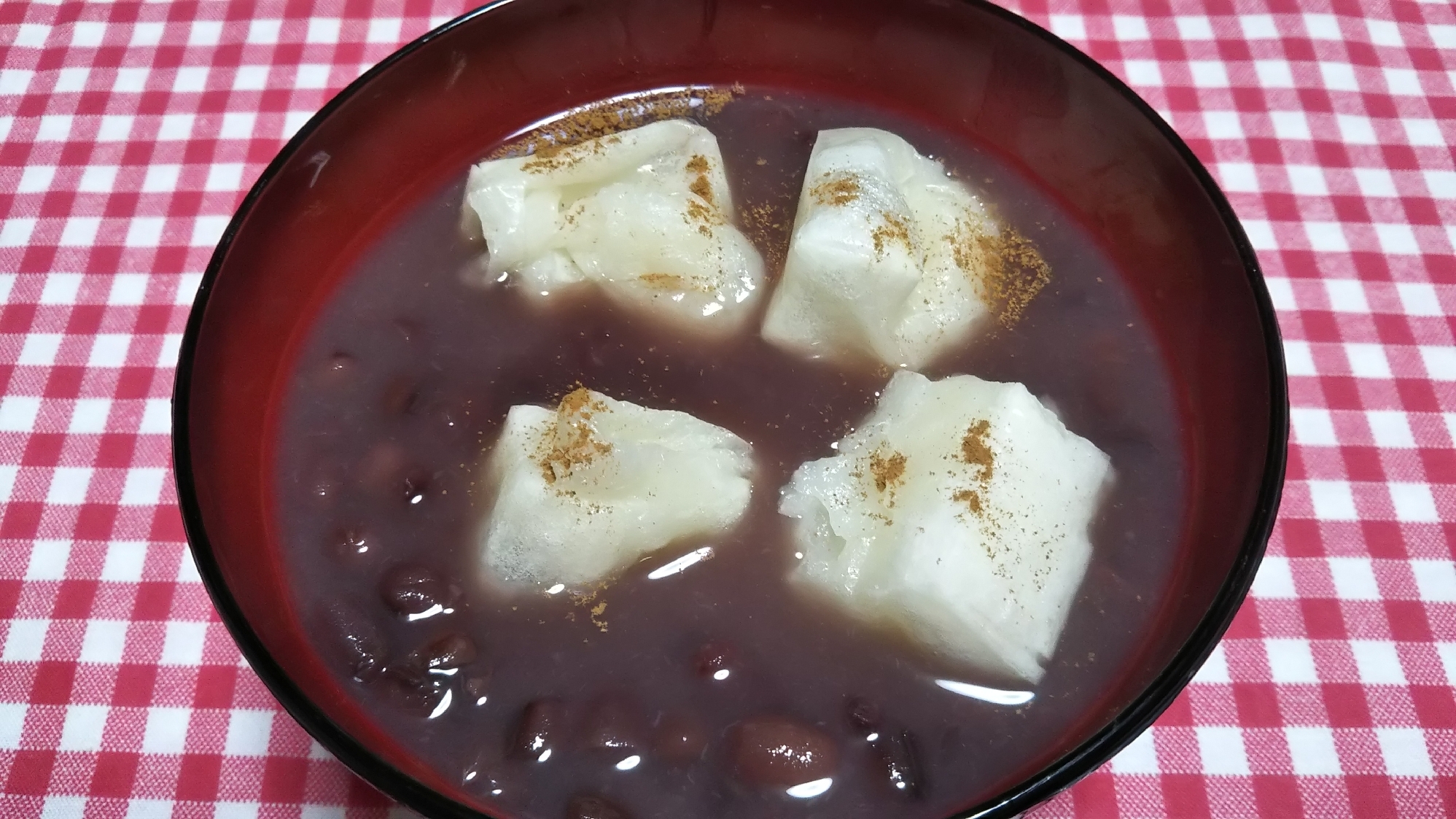 焼き餅入りお汁粉シナモンがけ☆