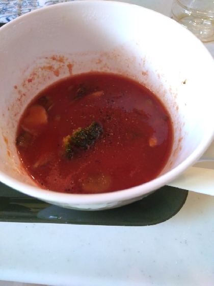 レンジで3分！野菜(トマト)ジュースで野菜スープ！