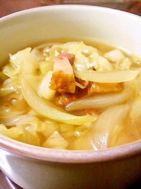 キャベツとベーコンのポン酢スープ
