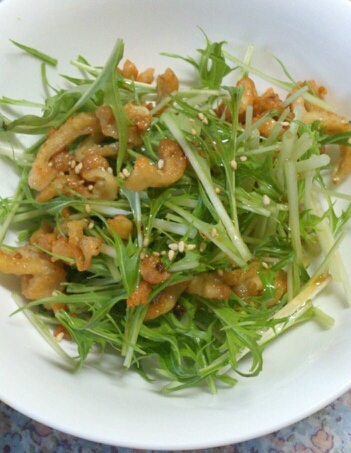 カリカリ鶏皮と水菜の中華サラダ