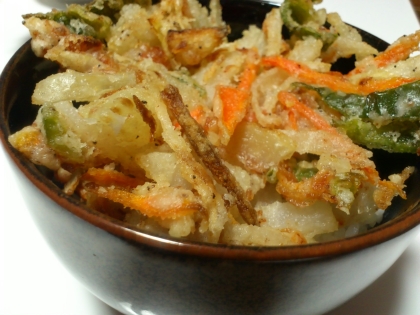天丼なのにご飯ほぼ隠れてますが(笑)
冷蔵庫の野菜色々入れて作りました♪
うまくできて大満足です(^O^)
