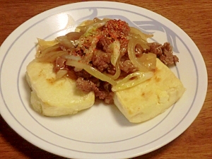 豆腐ステーキの肉野菜あんかけ