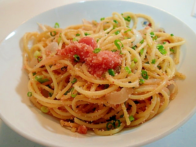 玉ねぎ・葱入り　明太子パスタ