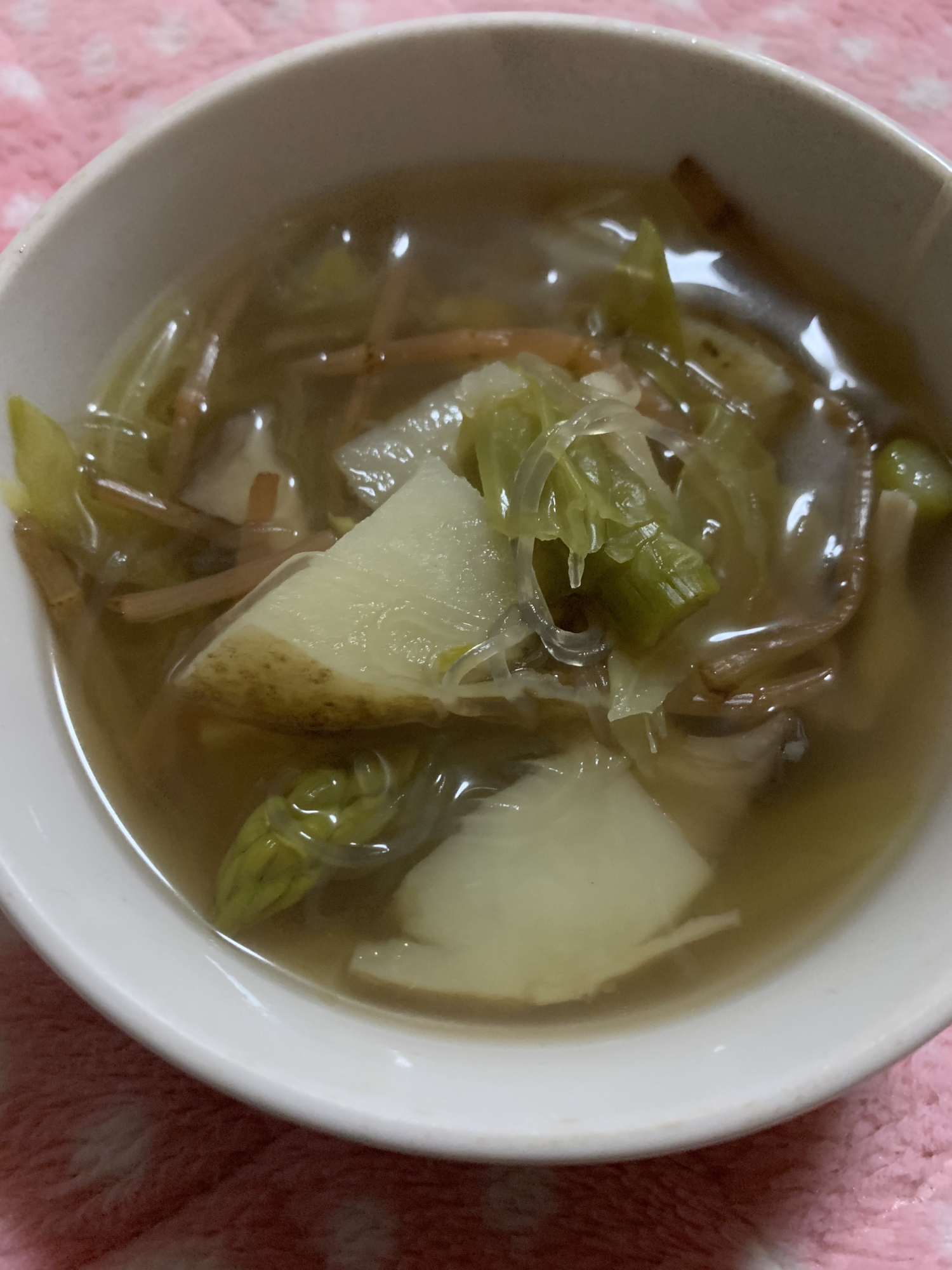 春のアスパラとジャガイモの中華風春雨スープ