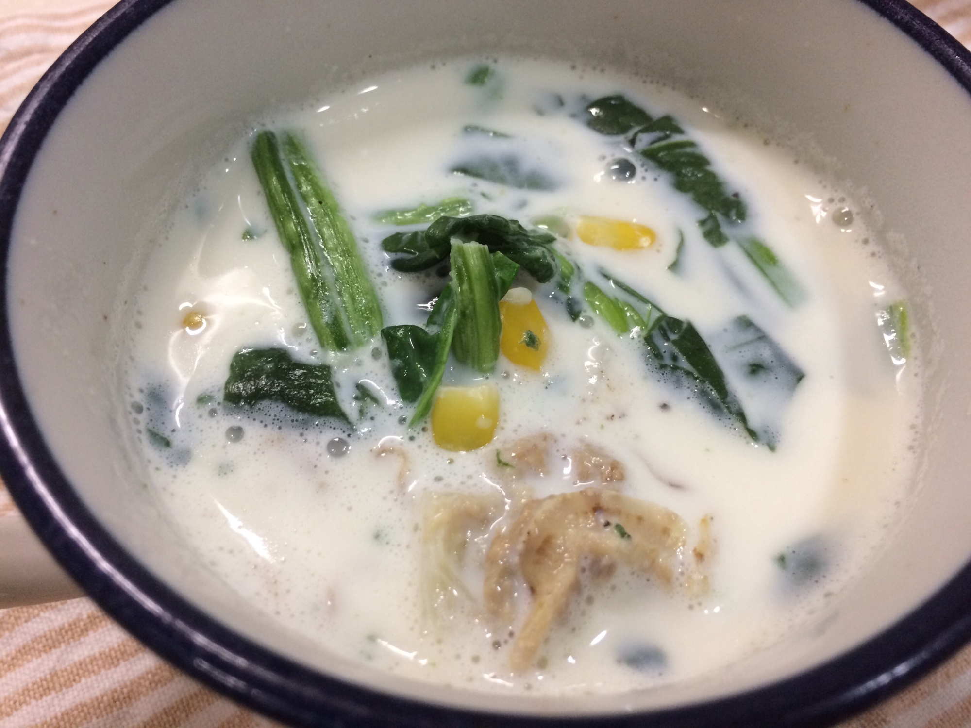 即席!ほうれん草とホタテのミルクスープ