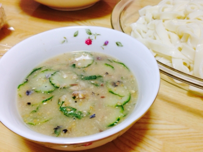 素麺つゆ   薬味たっぷり、きゅうりの味噌ダレ