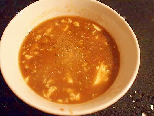 レトルト＆カップで簡単に♪　豆腐入りカレースープ