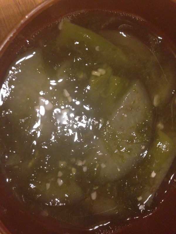 なすと豆とあおさの生姜スープ