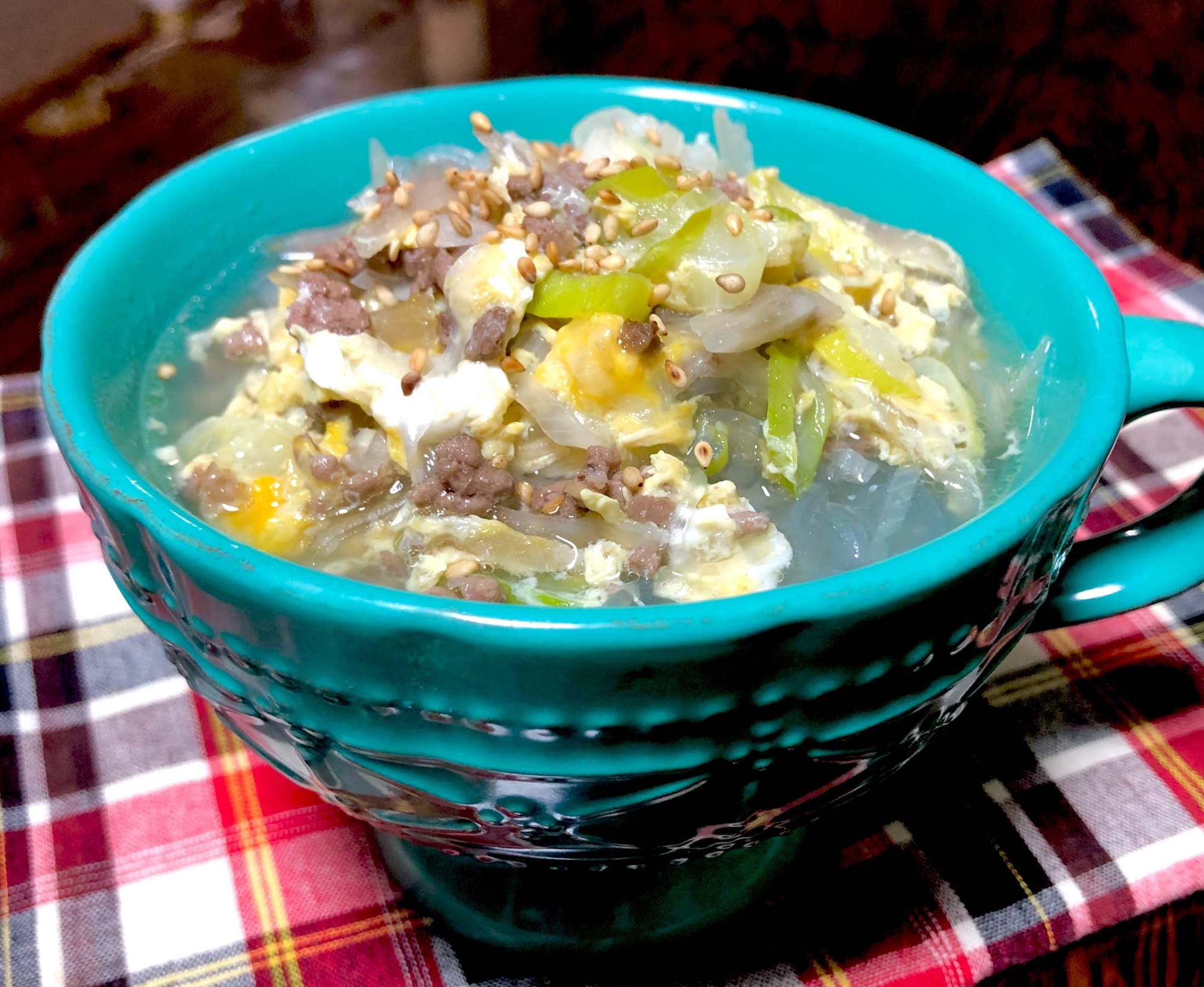 ボリューム満点❤️ごぼうと牛ひき肉の春雨スープ