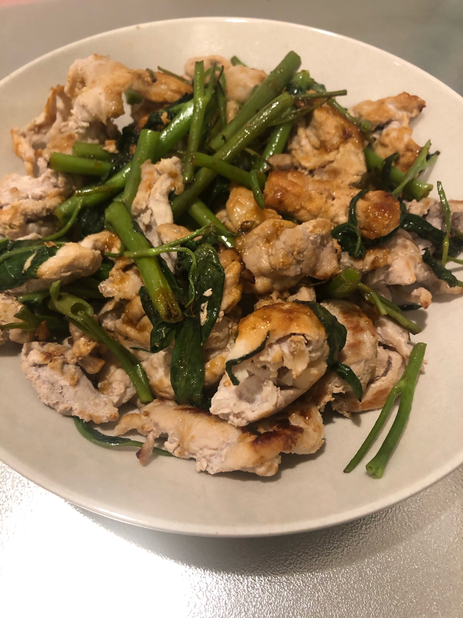 豚コマとあさがお菜の炒め物