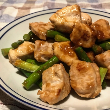 にんにくの芽＆鶏肉の甘辛中華炒めです☆後引く旨さ♪