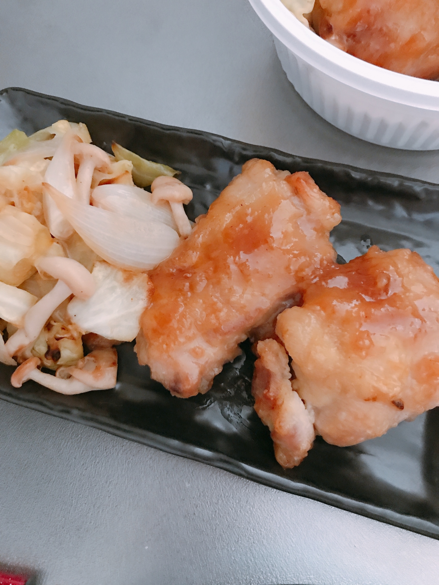 ホットプレートで照り焼きチキン＆野菜炒め♪