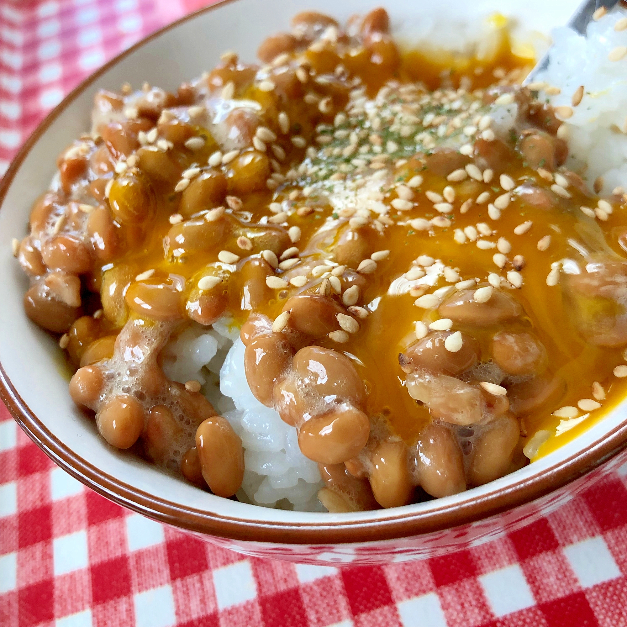 納豆と卵黄のご飯☆