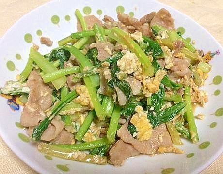 豚肉と小松菜の卵マヨ炒め