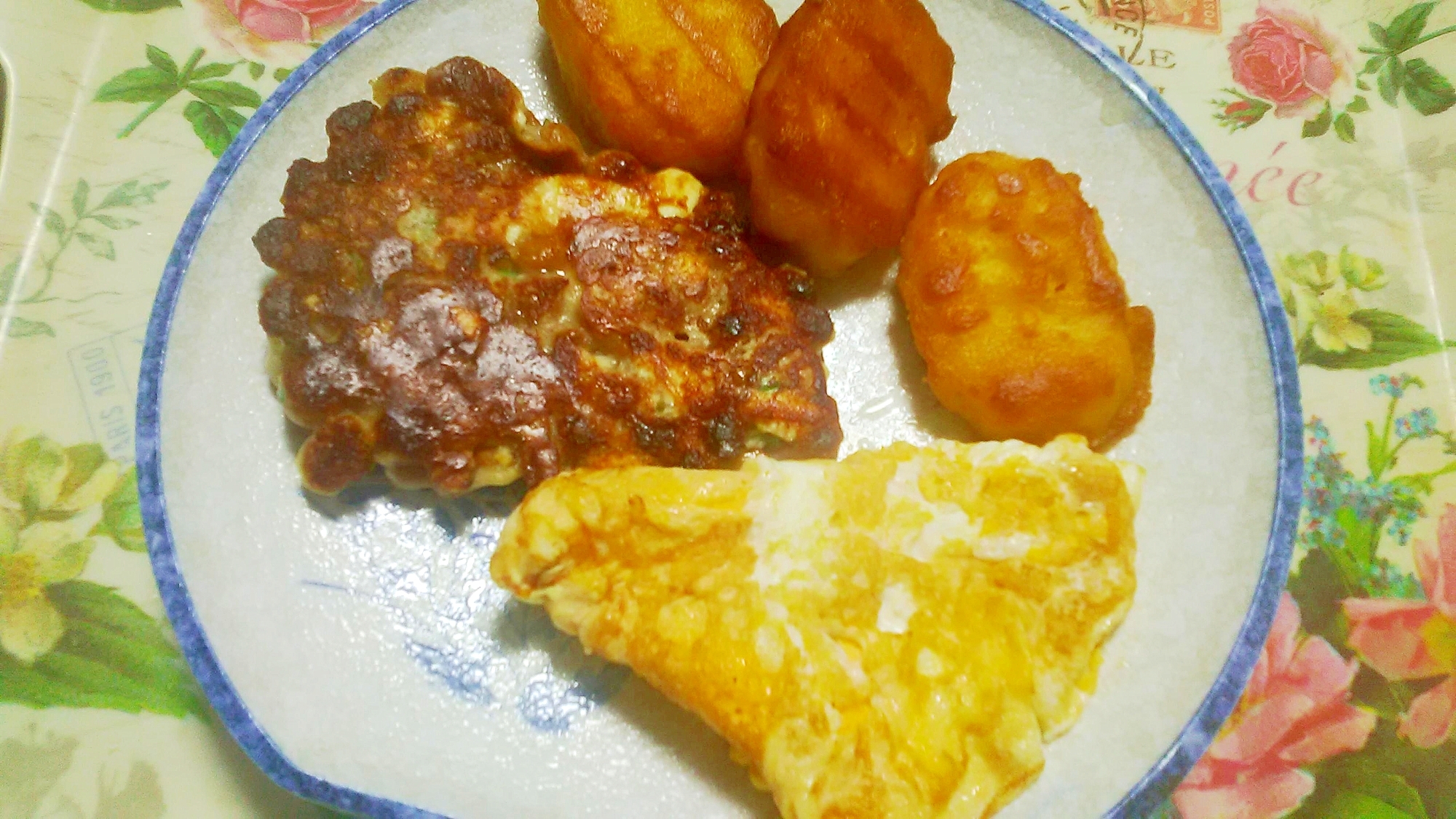 納豆焼きと卵焼き、ナゲットのワンプレート