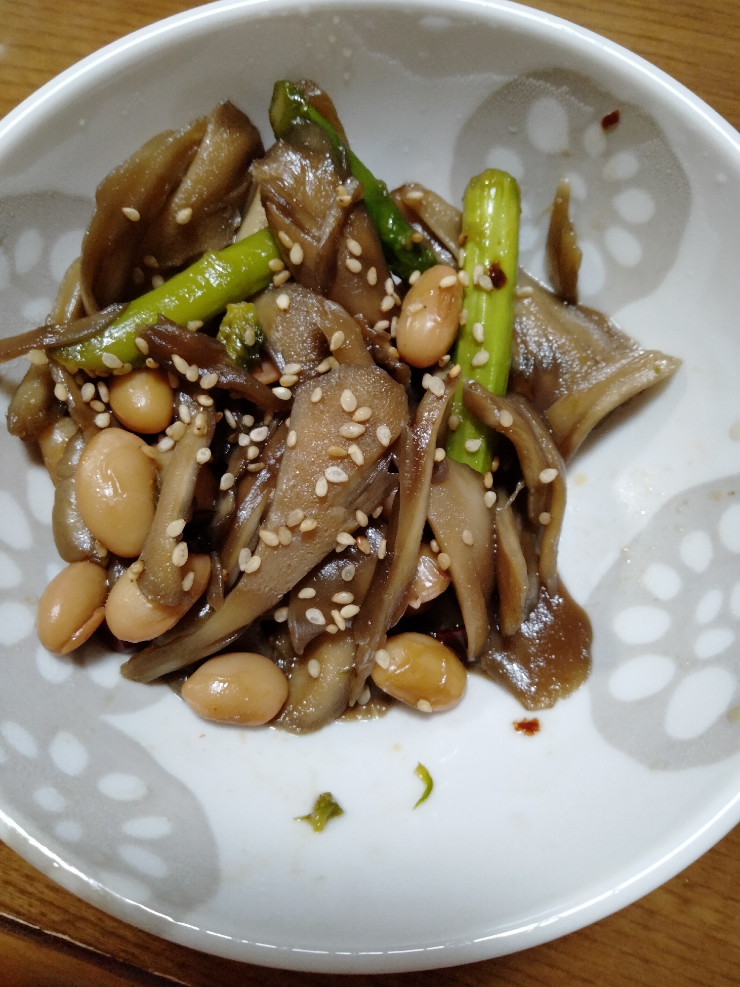 舞茸と大豆とアスパラ