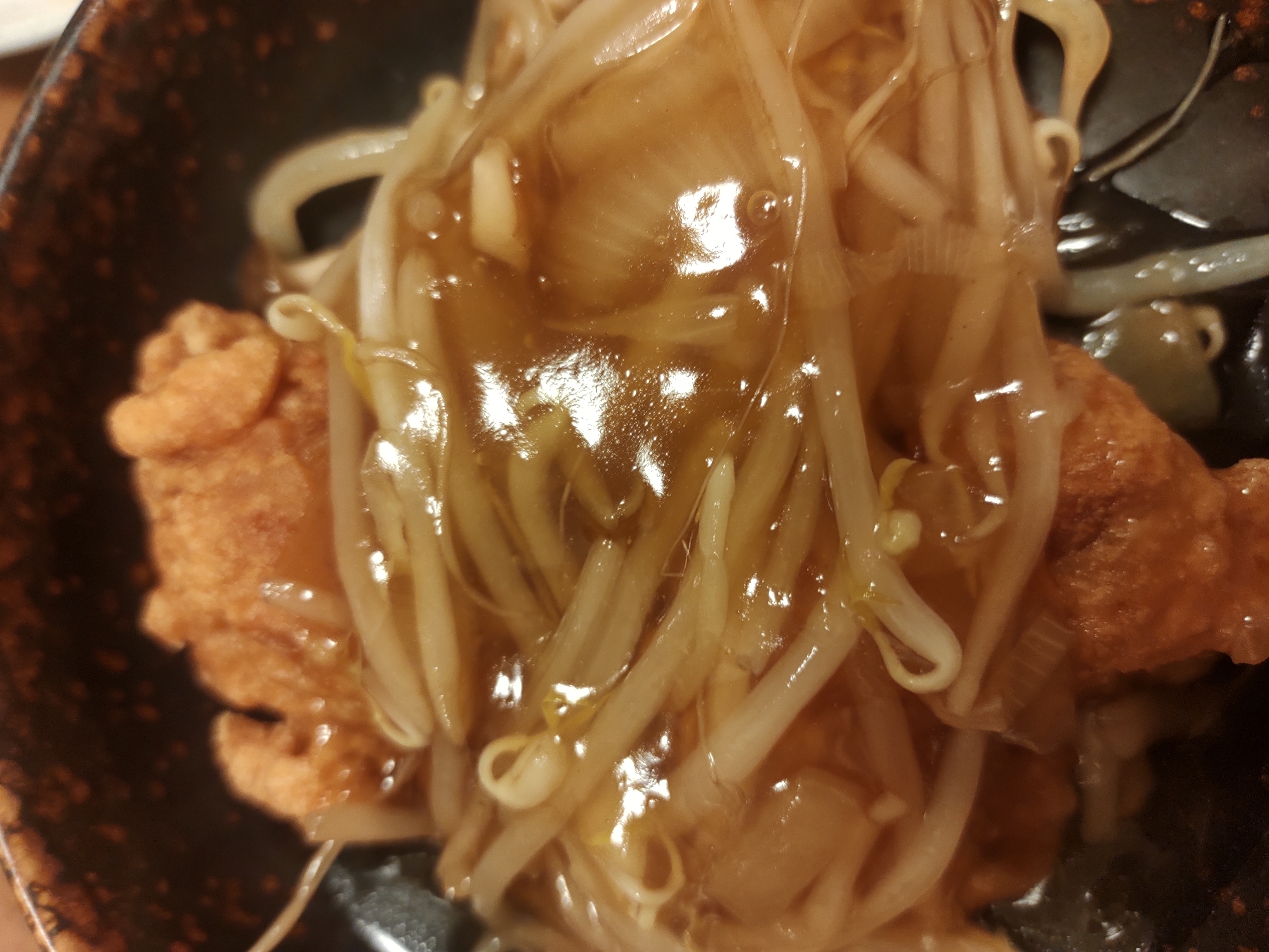 もやしと椎茸と玉ねぎのあんかけ唐揚げ