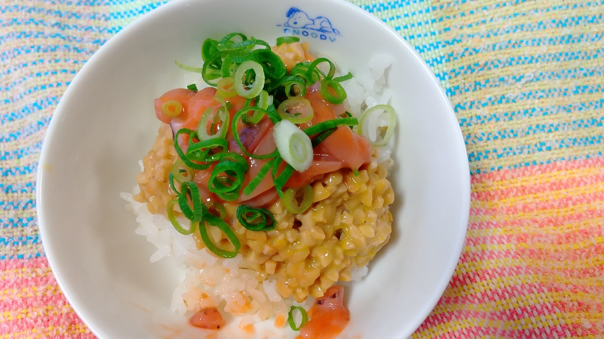 いか塩辛納豆押し麦入りご飯(^o^)