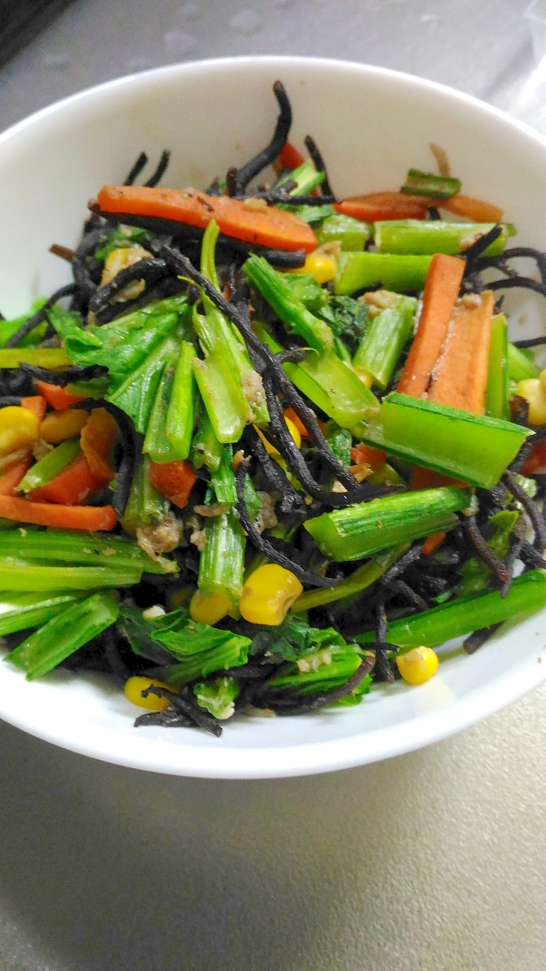 栄養満点　小松菜とひじきとシラスの炒め物