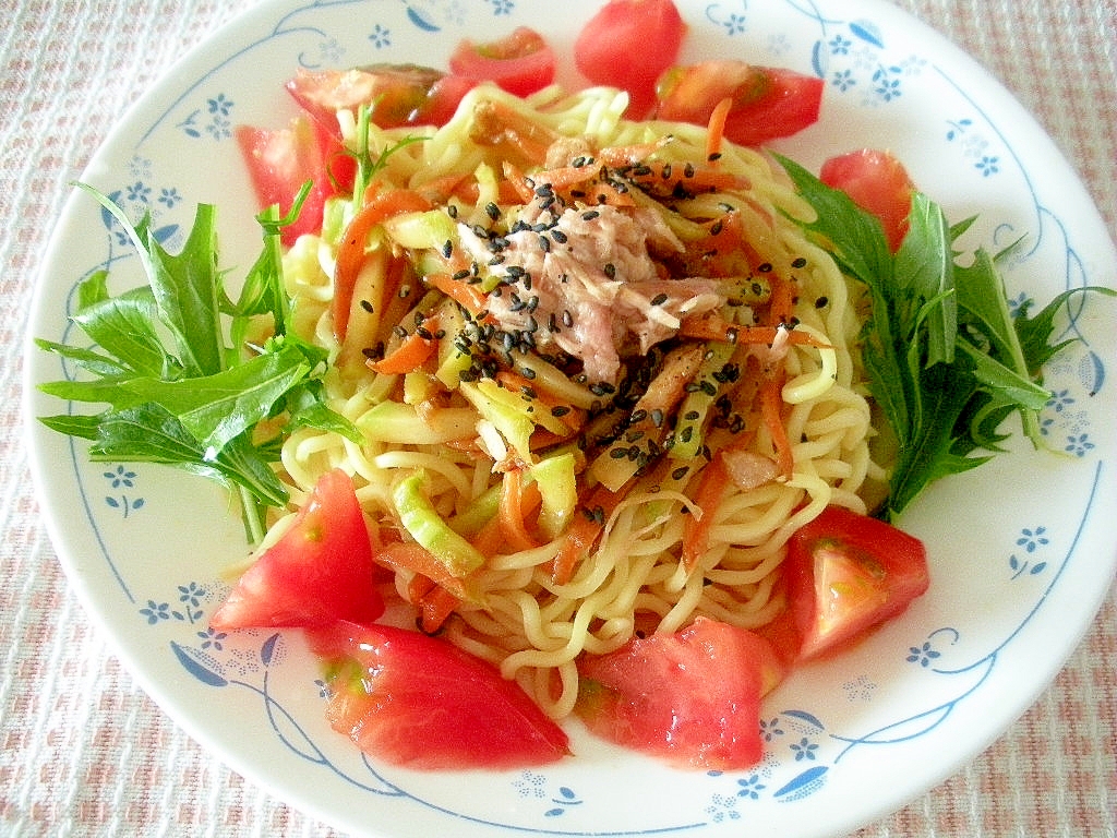 ☆きんぴらとツナの簡単めんつゆ冷やしラーメン☆