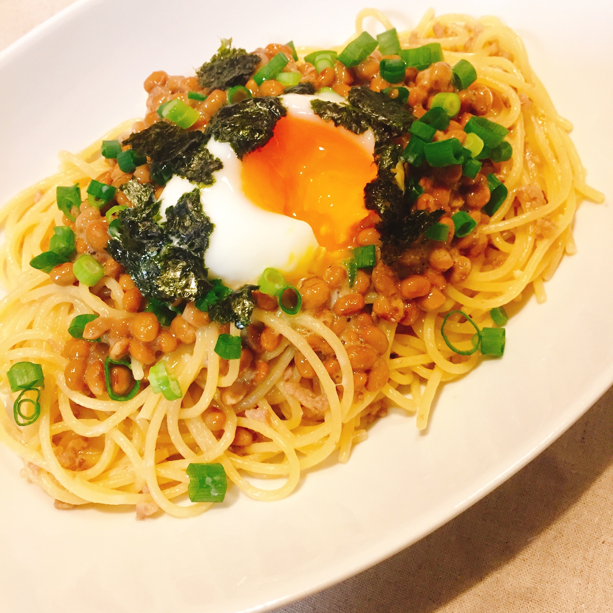 ワンポット★ひき肉と納豆のバター醤油パスタ