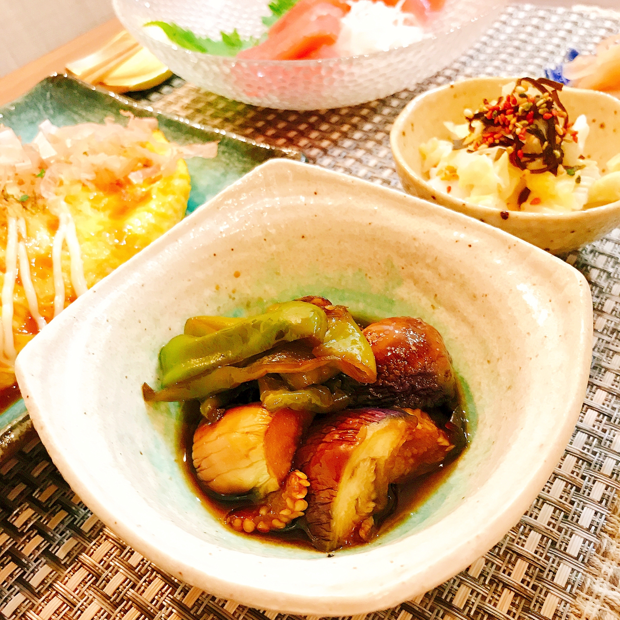 家庭の味♡茄子とピーマンの甘辛煮