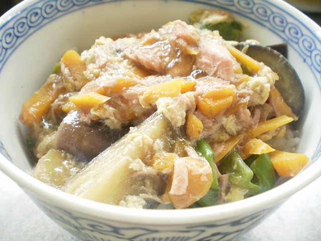 茄子とピーマンのツナ丼