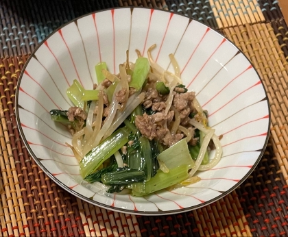 簡単★豚挽肉と小松菜ともやし炒め