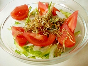 カリカリじゃこトマト水菜サラダ