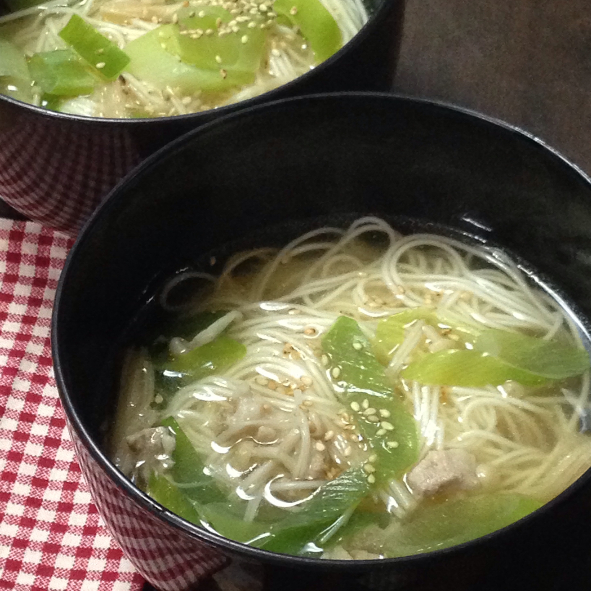 長ネギとえのきdeダシダあったかそうめん♪