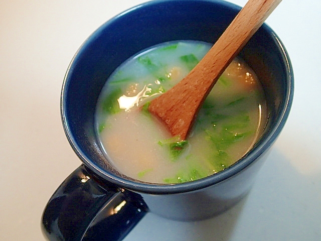 生姜入り　水煮大豆と水菜のカップポタージュ