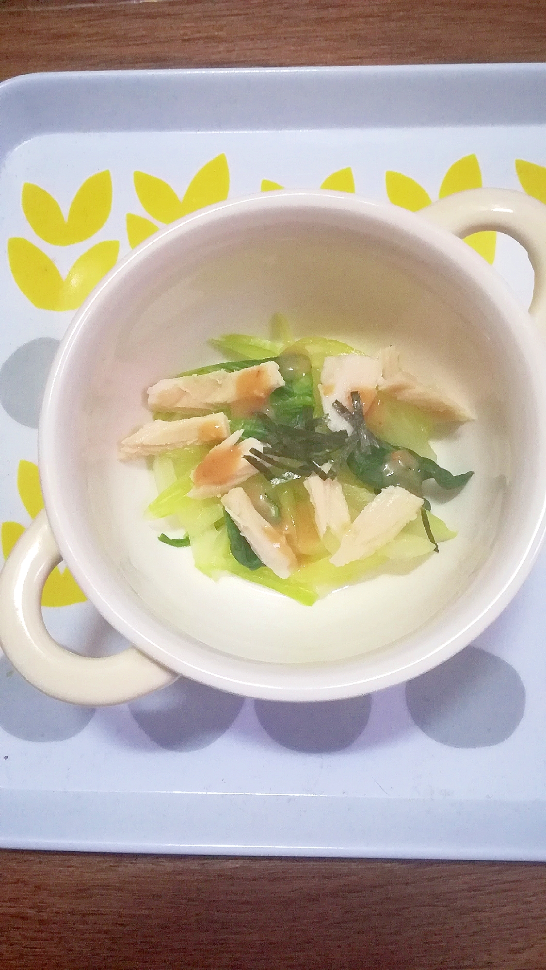 レンジ蒸しチンゲン菜と鶏ハムのごまダレ和え