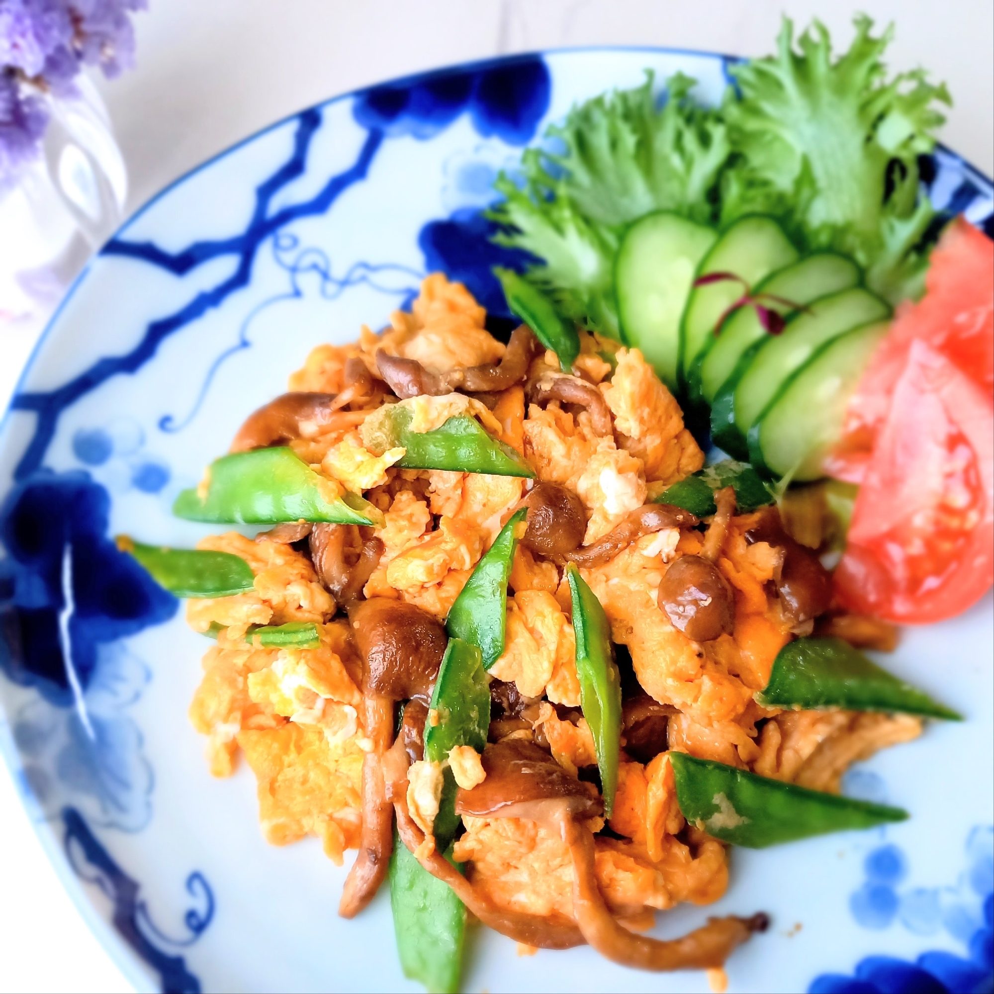 とろシャキᕷ* なめこと絹さやの卵炒めꕤ୭*