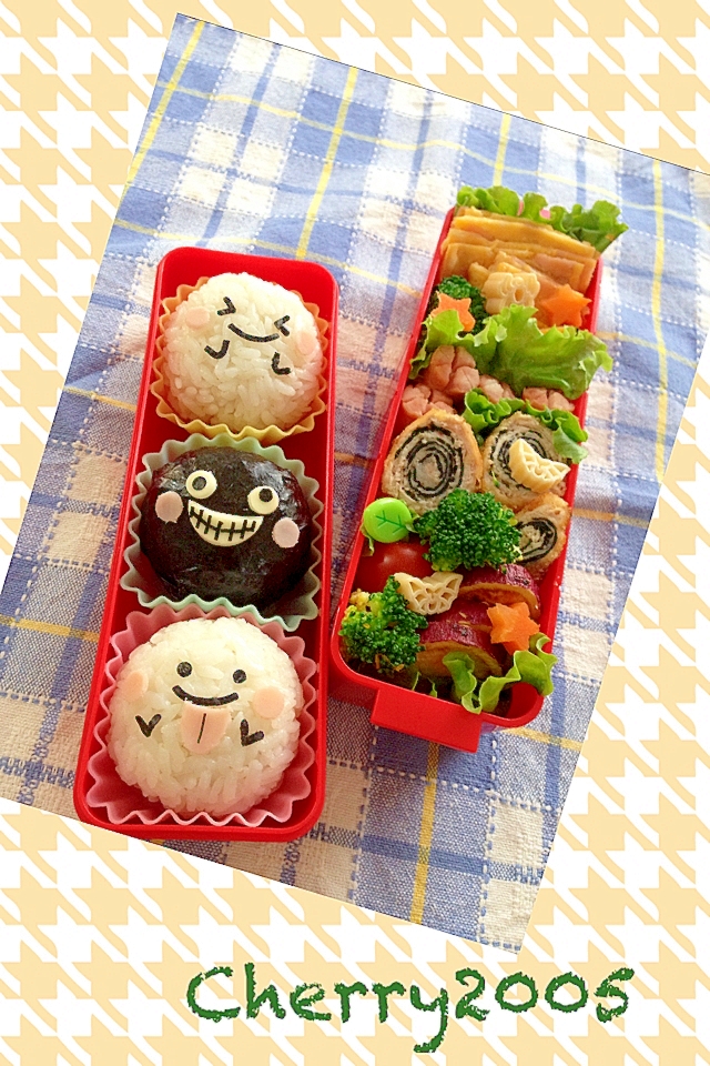 簡単キャラ弁☆ハロウィン白黒おばけのデコおにぎり♪